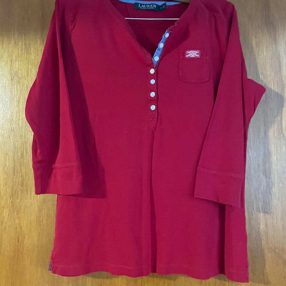Red Ralph Lauren 3/4 sleeve cotton top